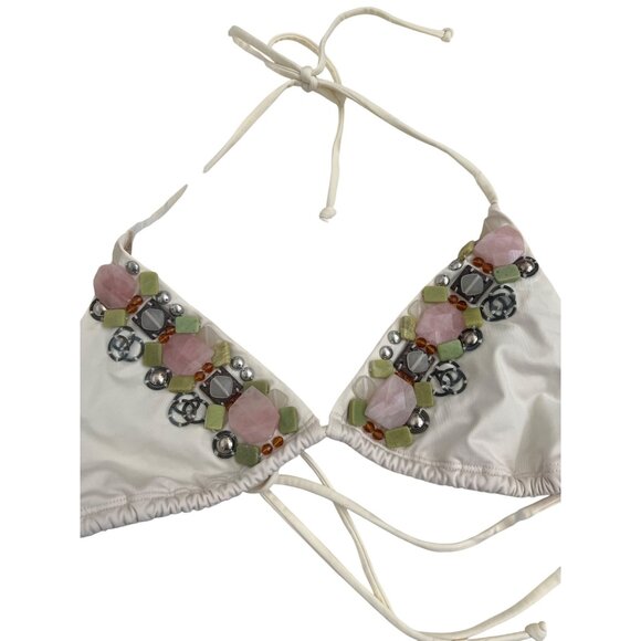 Victorias Secret Ivory Beaded Triangle Bikini Top - Picture 3 of 5